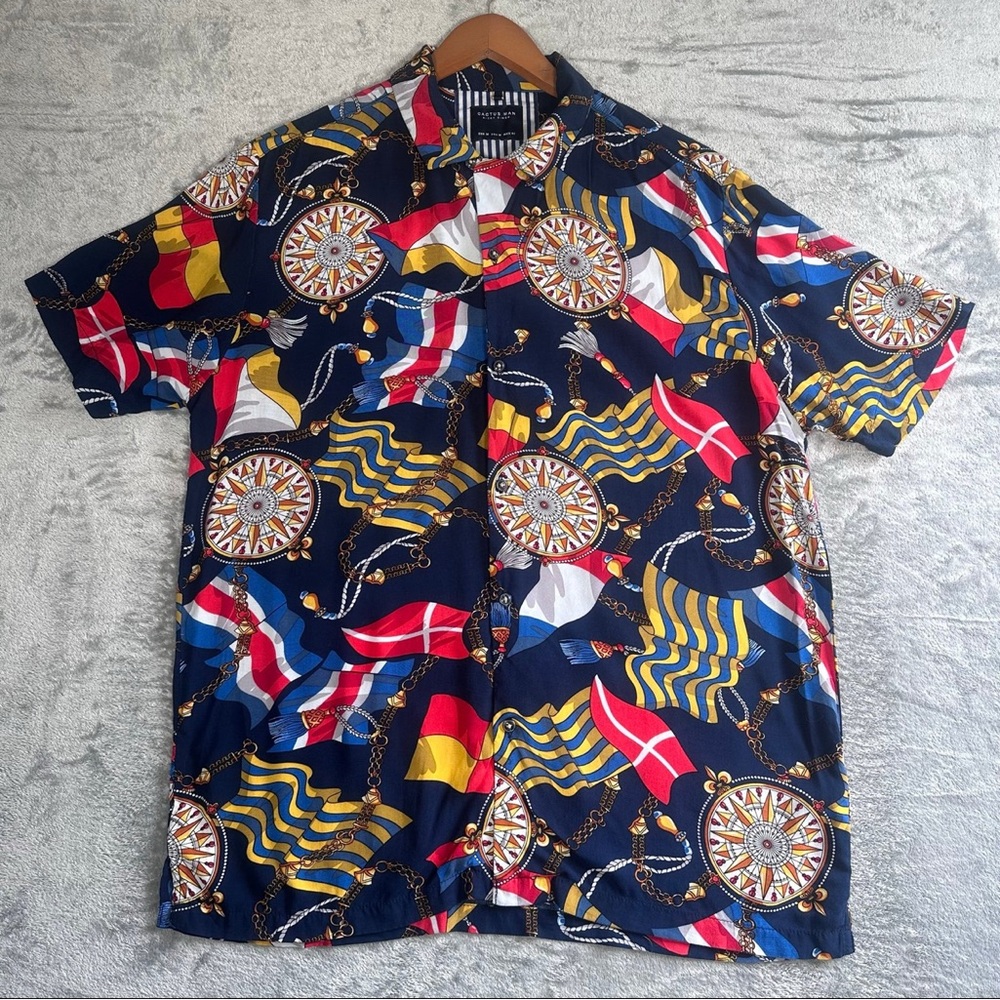 Cactus Man by Ricky Singh Shirt Button‎ Down Men's Size M Nautical Flag Print